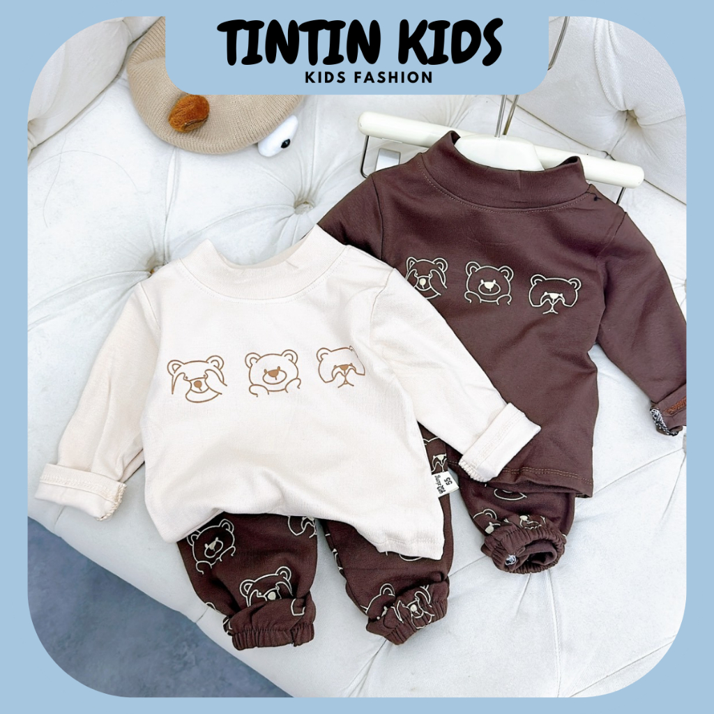 Bộ zip Lông Hàn in hình chú gấu dày ấm cho bé, bộ đồ cho bé 6-15kg