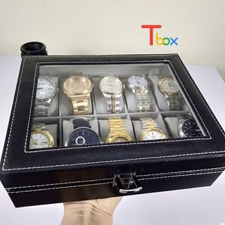 Hộp đựng đồng hồ - Hộp đựng đồng hồ 10 ngăn, có khóa chố bảo vệ, bề mặt trên có lớp nhựa kính W05
