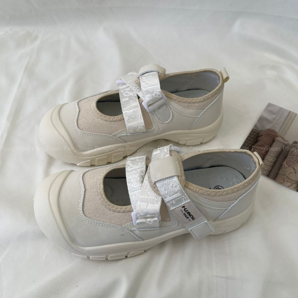 Giày Sneaker Mũi Tròn 2 Màu Đen/ Be- Full Box- Mã 1608