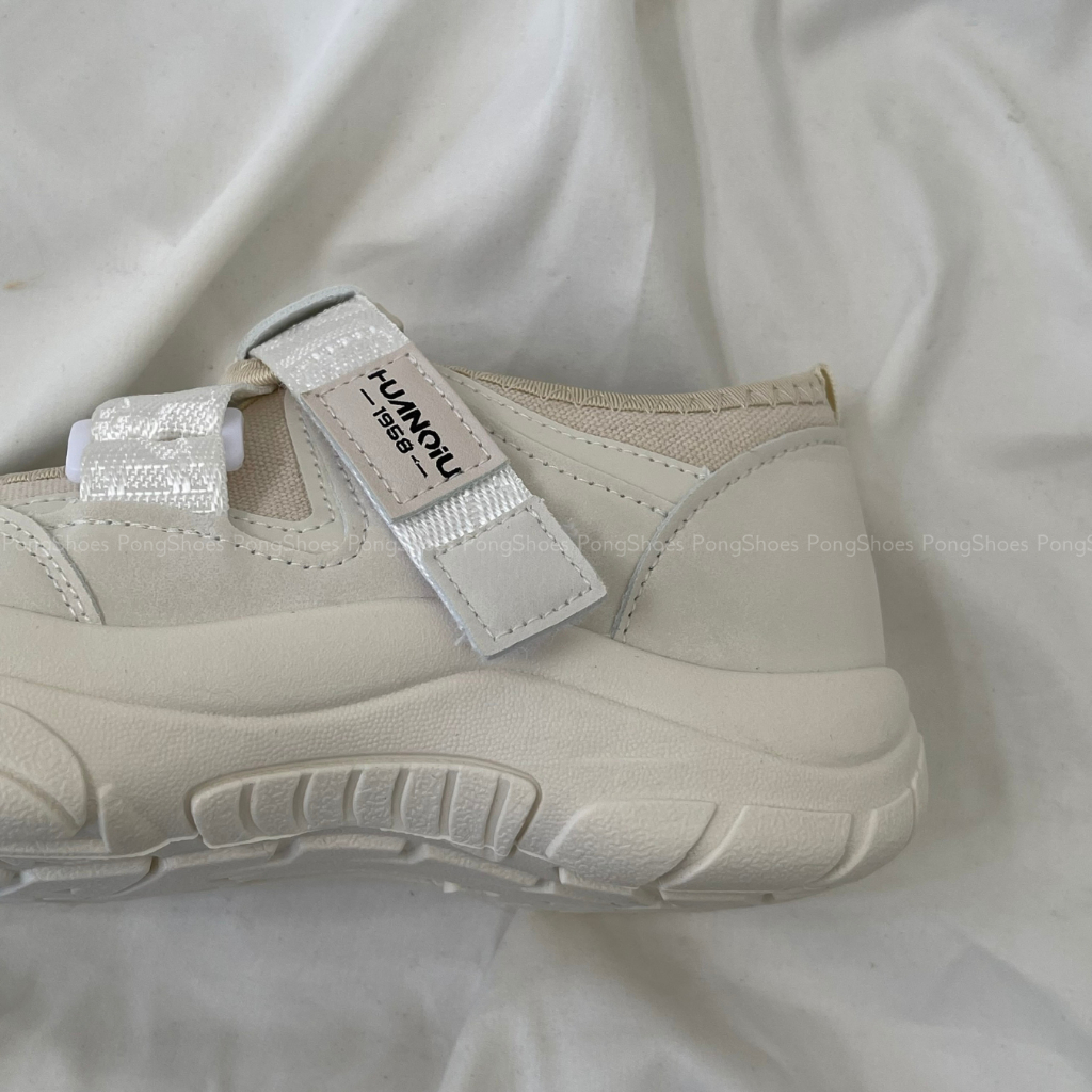 Giày Sneaker Mũi Tròn 2 Màu Đen/ Be- Full Box- Mã 1608