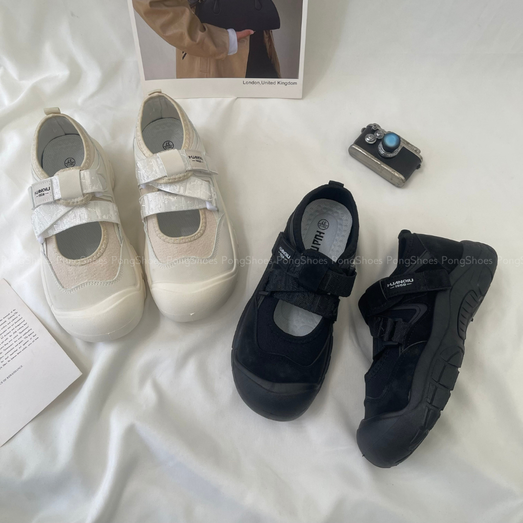 Giày Sneaker Mũi Tròn 2 Màu Đen/ Be- Full Box- Mã 1608