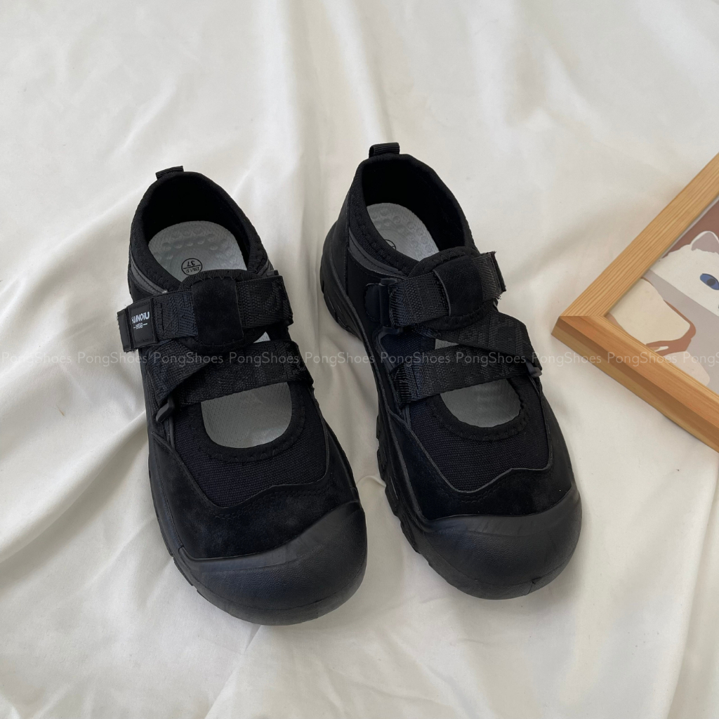 Giày Sneaker Mũi Tròn 2 Màu Đen/ Be- Full Box- Mã 1608