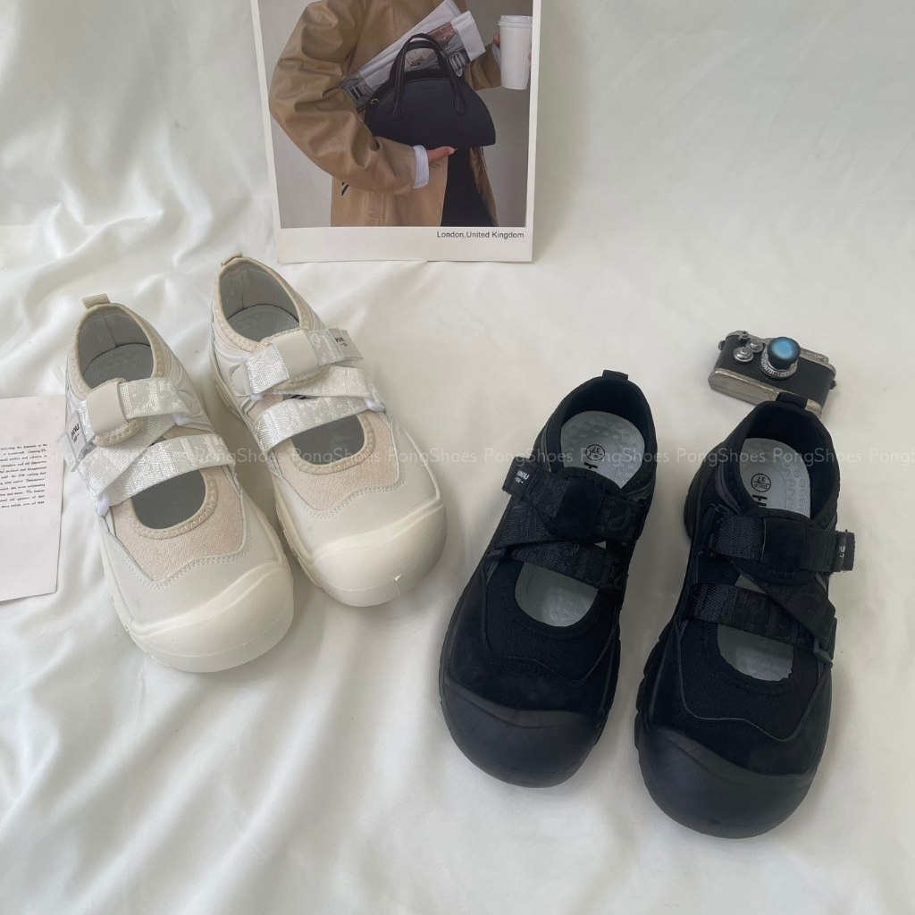 Giày Sneaker Mũi Tròn 2 Màu Đen/ Be- Full Box- Mã 1608