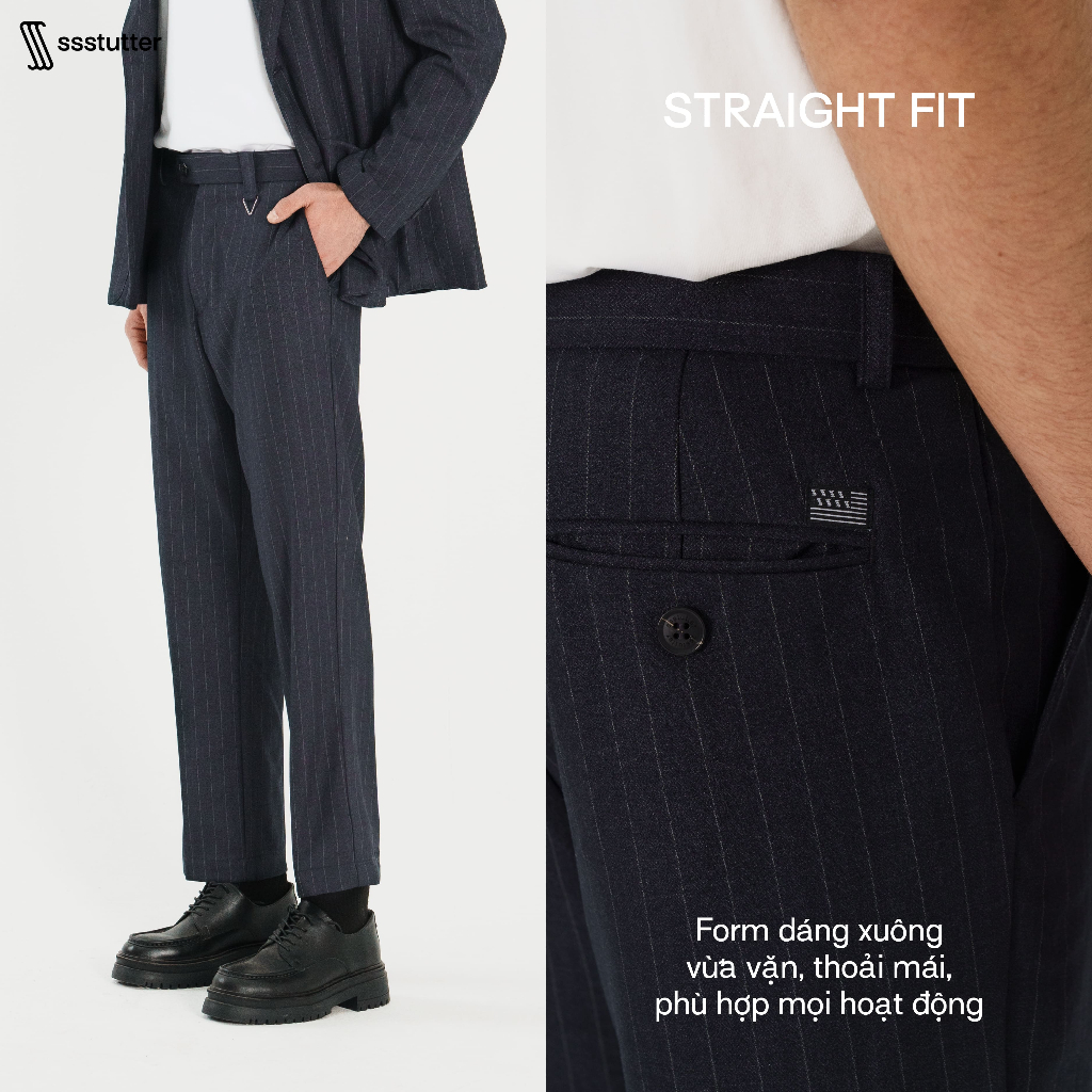 Quần âu ống đứng chun ẩn thông minh nam SSSTUTTER dáng straight co giãn kèm khoen treo móc khoá TIME TROUSERS - SET