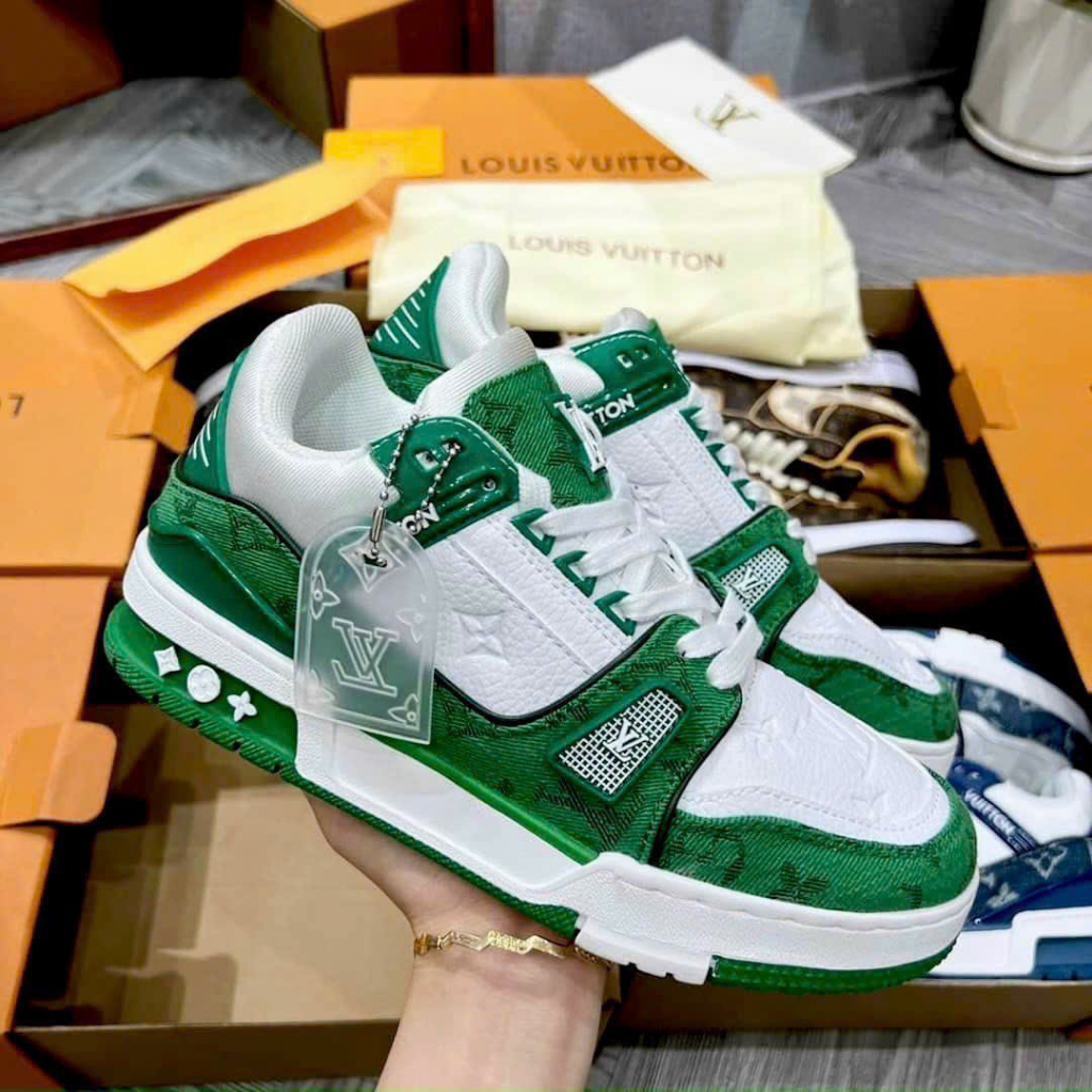 Giày Thể Thao LVLouis Vuitton Black White Nam Nữ, Giày LV Xanh Lá, xanh than, Đen Các Màu Hót Siêu Chất Cao Cấp
