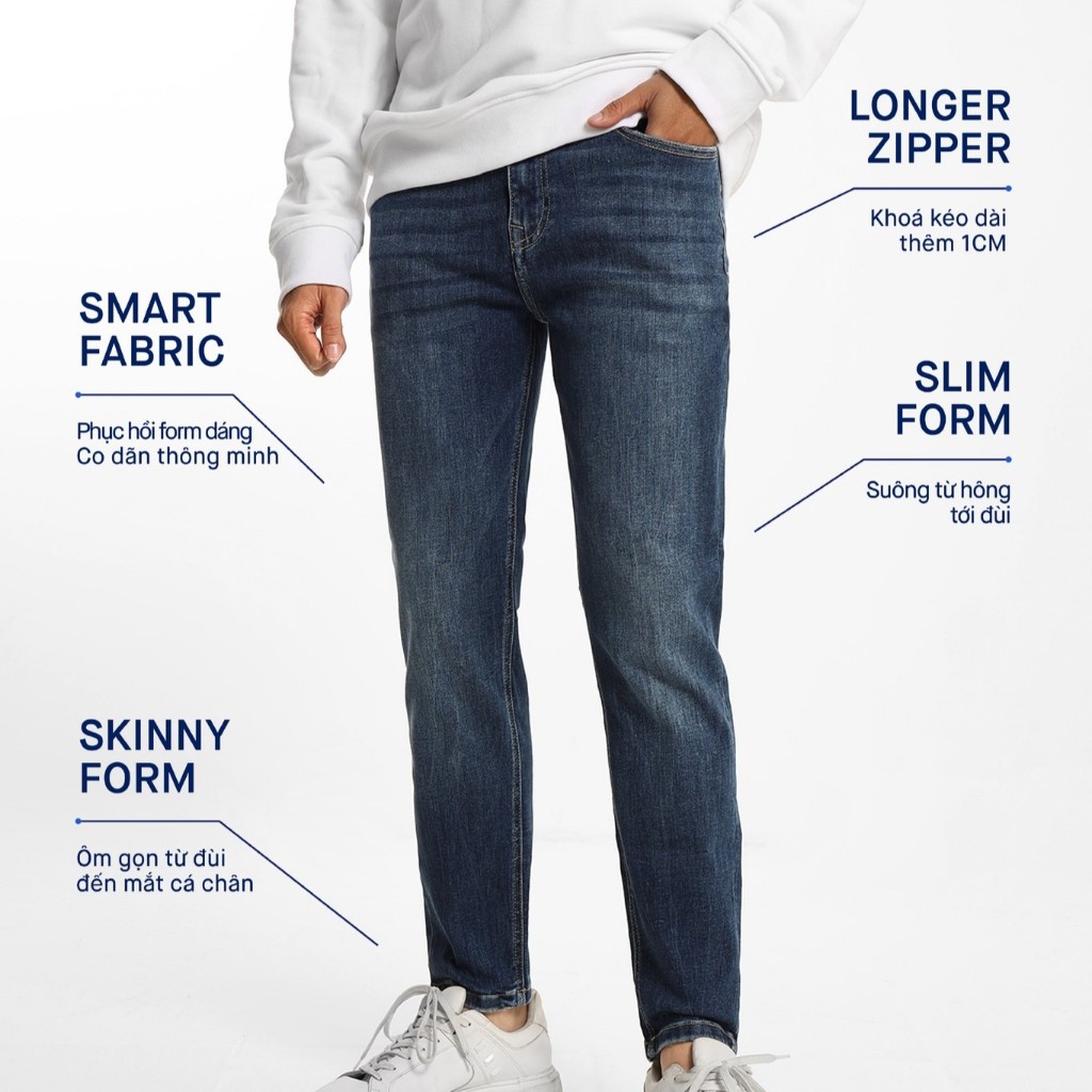 Quần jean nam Smart Jeans ICONDENIM Dark Blue Form Smart Fit năng động co giãn - QJID0115