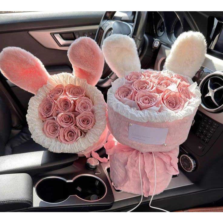 Bó hoa sáp tulip tai Thỏ Bunny kèm túi siêu xinh làm quà tặng sinh nhật của mẹ 20/10 14/2 8/3 kèm túi thiệp đèn L66
