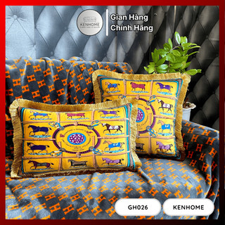 Gối tựa lưng sofa con ngựa Her.mes, gối tựa sofa cao cấp tông vàng sang trọng, 45x45cm, 30x50cm, KENHOME