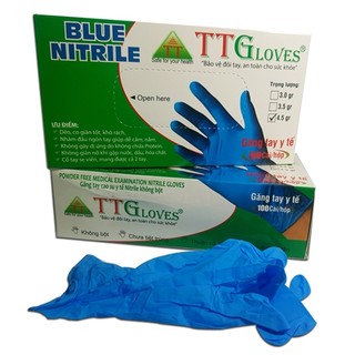 1HỘP Găng tay Nitrile không bột màu xanh TTGLOVE TL 4.5G XS/S/M/L ThẩmMỹ,Phun Xăm,Spa,Thực Phẩm