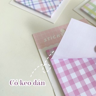 Giấy Ghi Chú Sticky Note Có Keo Dán Họa Tiết Gingham Basic Đơn Giản