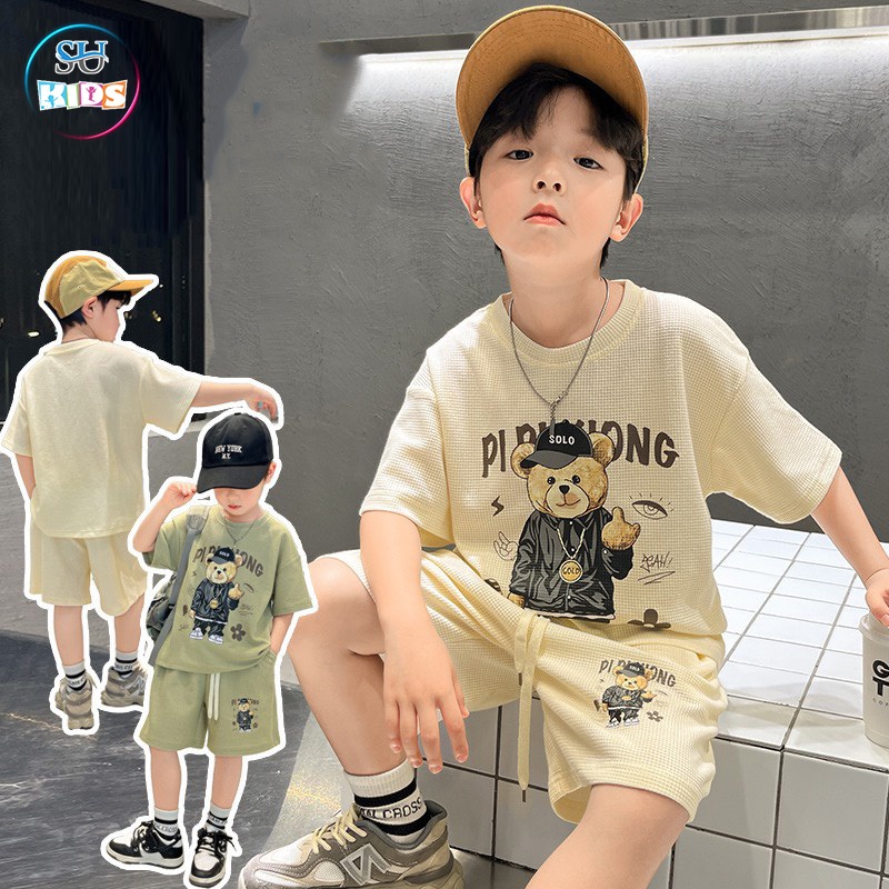 Set bộ gấu, quần, áo siêu hot cho bé trai vải loại tốt mặc mát, mềm dễ chịu