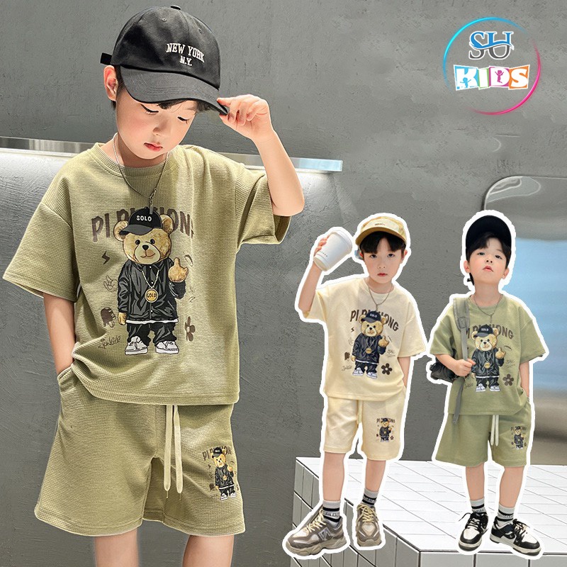 Set bộ gấu, quần, áo siêu hot cho bé trai vải loại tốt mặc mát, mềm dễ chịu