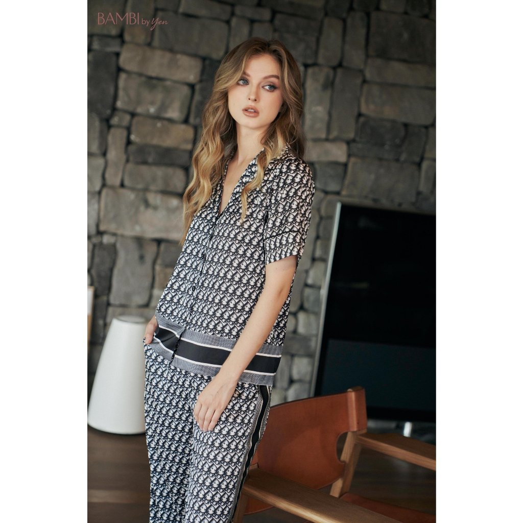 Bộ lụa luxury Bambi by Yen quần dài tay cộc hoạ tiết cổ pijama lên dáng trẻ trung ,sang trọng M1047 - BB560