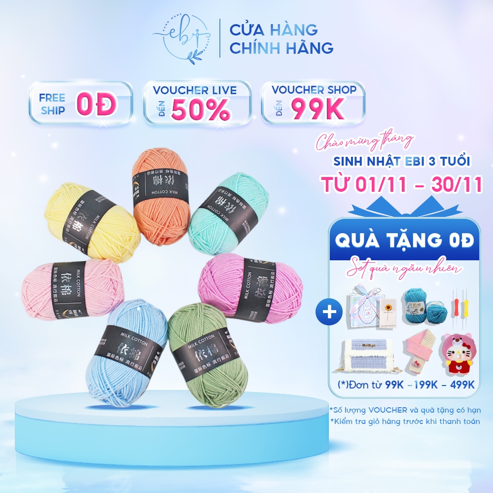 [Mã 50-86] Len Milk Cotton Baby, Len Sợi Mềm Mịn 50g Thích Hợp Cho Người Mới Tập Đan Móc Thú Bông/Hoa/Khăn/Áo,...