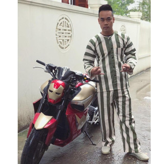 Bộ tù trưởng kẻ sọcnam nữ set bộ quần áo phạm nhân pizama siêu hot g63