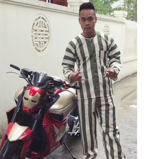 Bộ tù trưởng kẻ sọcnam nữ set bộ quần áo phạm nhân pizama siêu hotg533