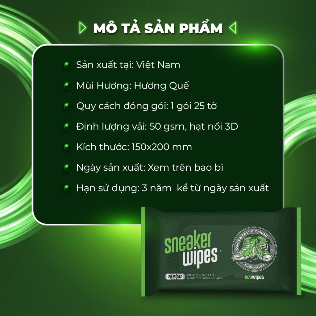 Khăn ướt lau giày thể thao, vệ sinh nhanh Sneaker Wipes gói 25 tờ