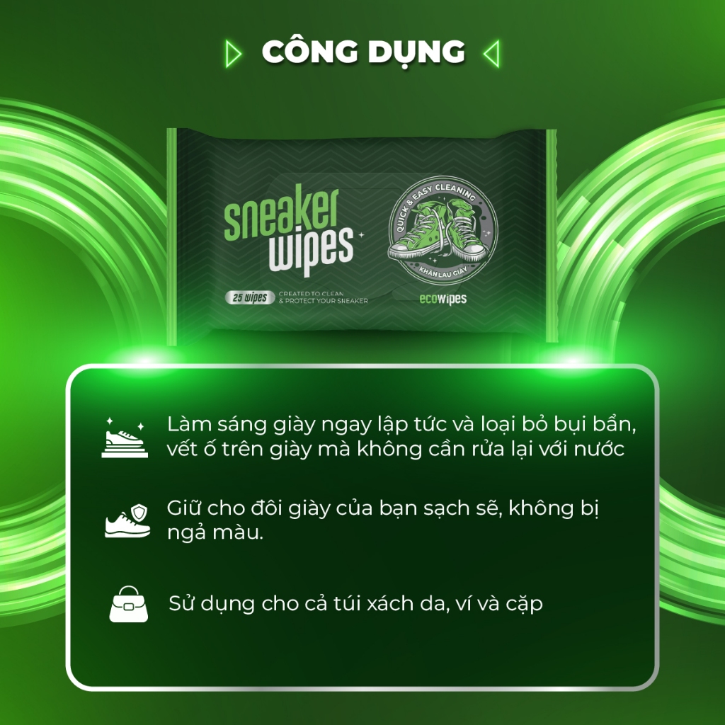 Khăn ướt lau giày thể thao, vệ sinh nhanh Sneaker Wipes gói 25 tờ