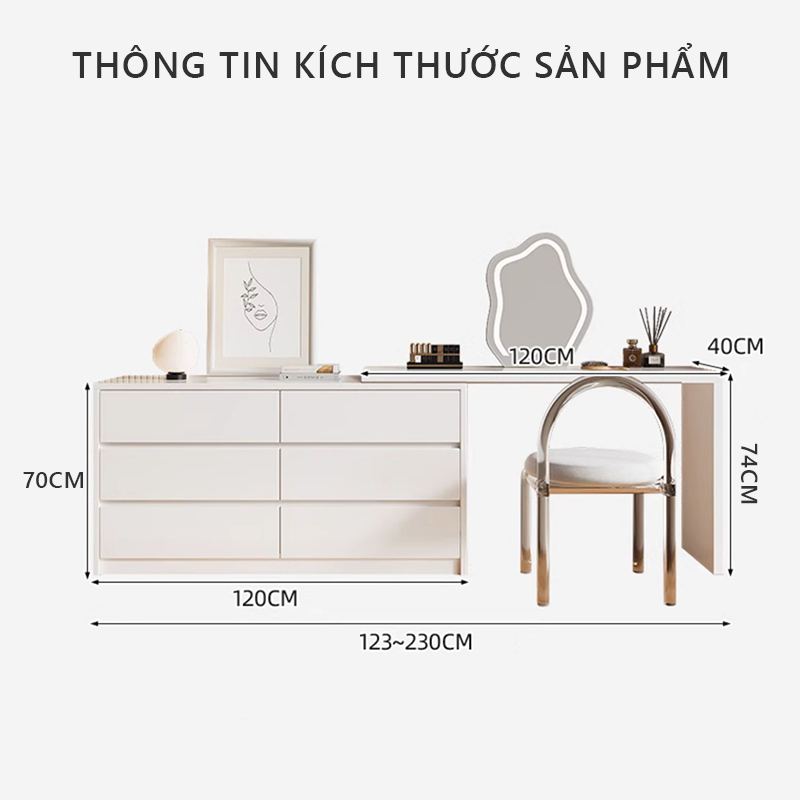 Bàn đa năng kèm tủ đựng đồ trang điểm 6 ngăn decor phòng ngủ phong cách Hàn- GP305.01