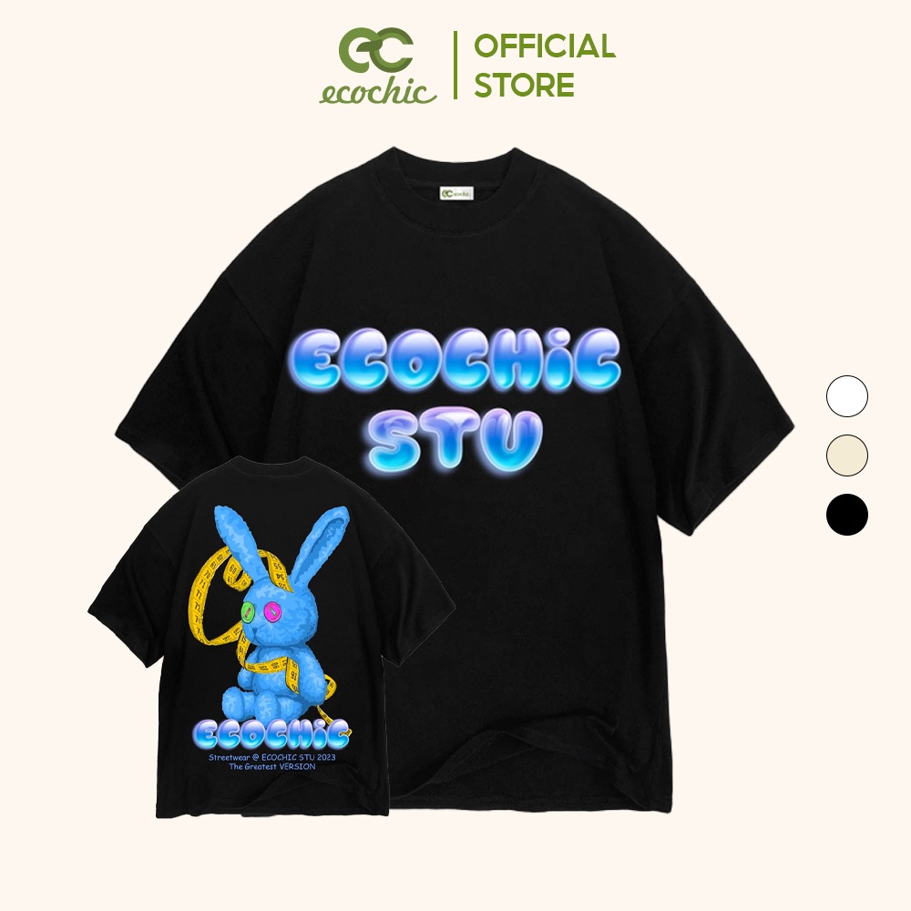 Áo Thun Oversize Unisex ECOCHIC Rabbit Taylor-Tee, Áo Phông In Hoạ Tiết 100% Cotton 250gsm F286