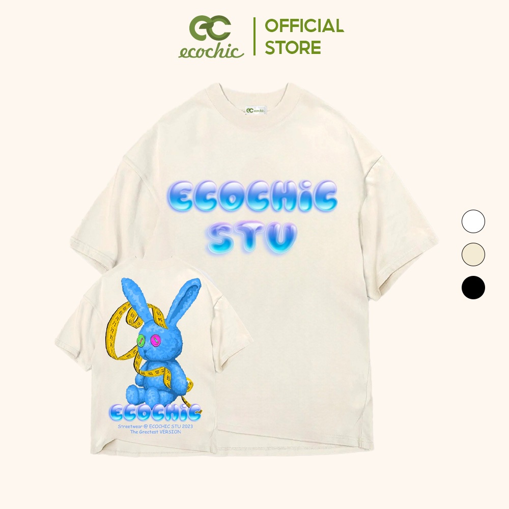Áo Thun Oversize Unisex ECOCHIC Rabbit Taylor-Tee, Áo Phông In Hoạ Tiết 100% Cotton 250gsm F286