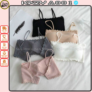 Áo bra nữ 2 dây len tăm phối ren viền kazy dress a001