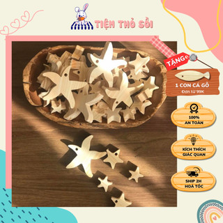 Sao biển bằng gỗ thông 5cm dùng trang trí nhà cửa, phòng bé, quán cafe - sao biển gỗ thông mộc tô màu sáng tạo - thỏ sồi