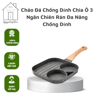 Chảo đá chống dính chia ô 3 ngăn chiên rán đa năng chống dính