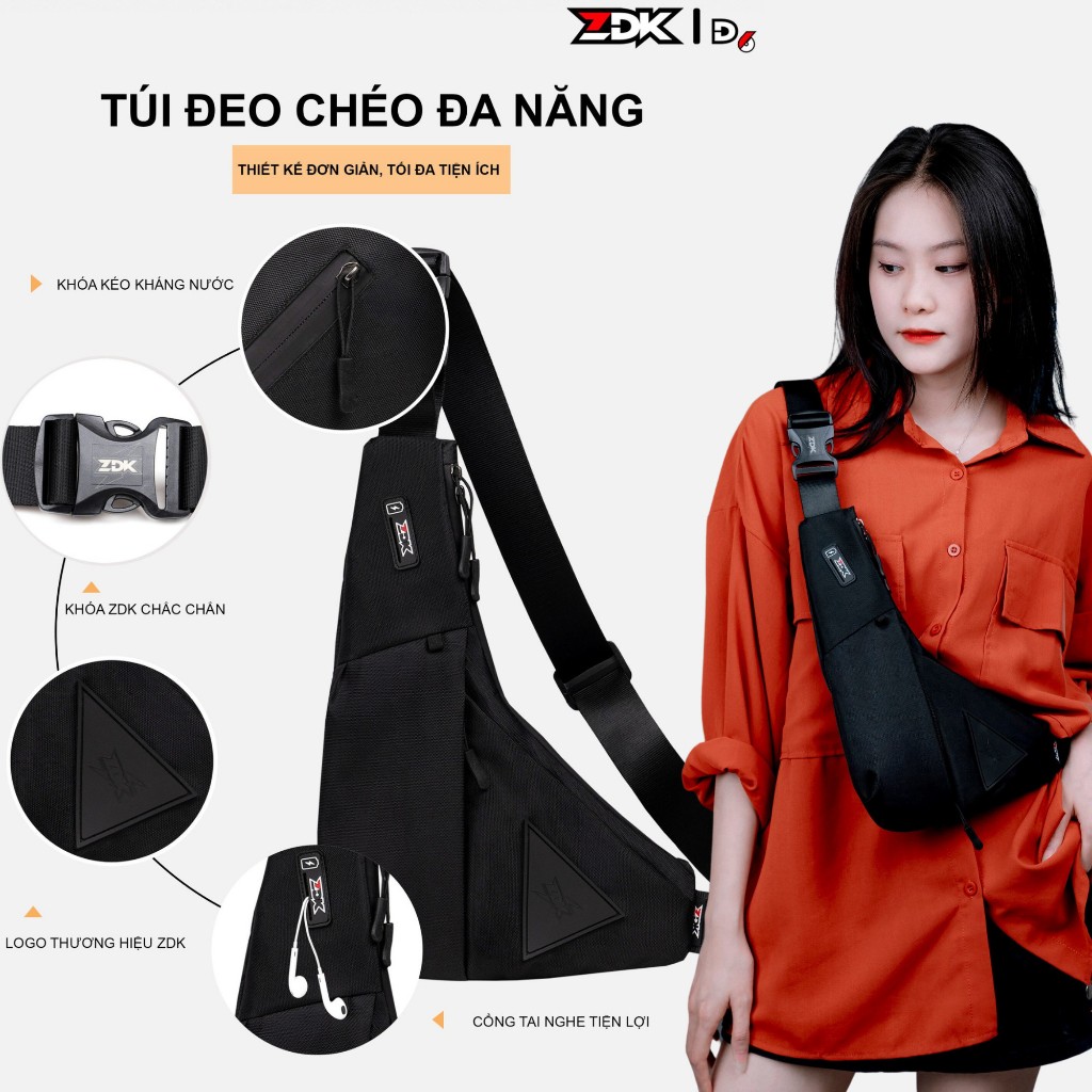 Túi đeo chéo ZDK nhiều ngăn đựng điện thoại đồ dùng, túi tam giác đeo trước ngực túi đa năng unisex