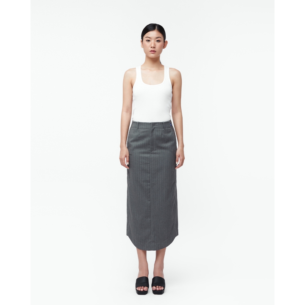 TheBlueTshirt - Chân váy bút chì nữ - Tailor Midi Skirt - Grey Pinstripe