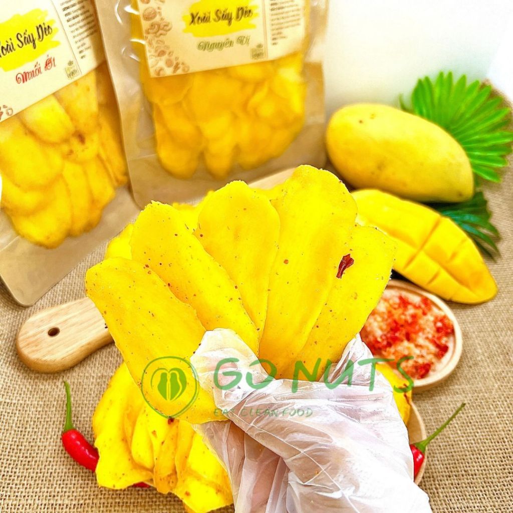 Xoài sấy dẻo ít ngọt GO NUTS nguyên vị/muối ớt, hoa quả trái cây sấy dẻo ít đường thuần chay phù hợp ăn kiêng giảm cân