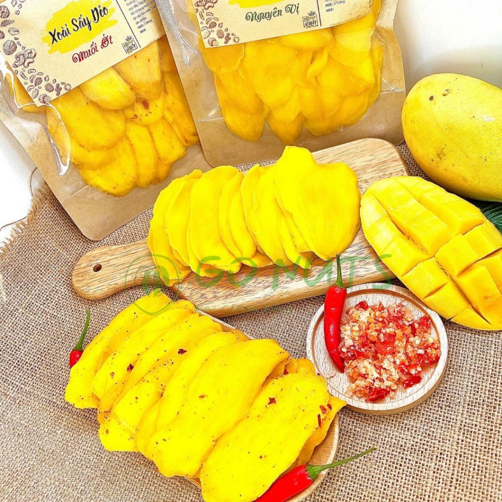 Xoài sấy dẻo ít ngọt GO NUTS nguyên vị/muối ớt, hoa quả trái cây sấy dẻo ít đường thuần chay phù hợp ăn kiêng giảm cân