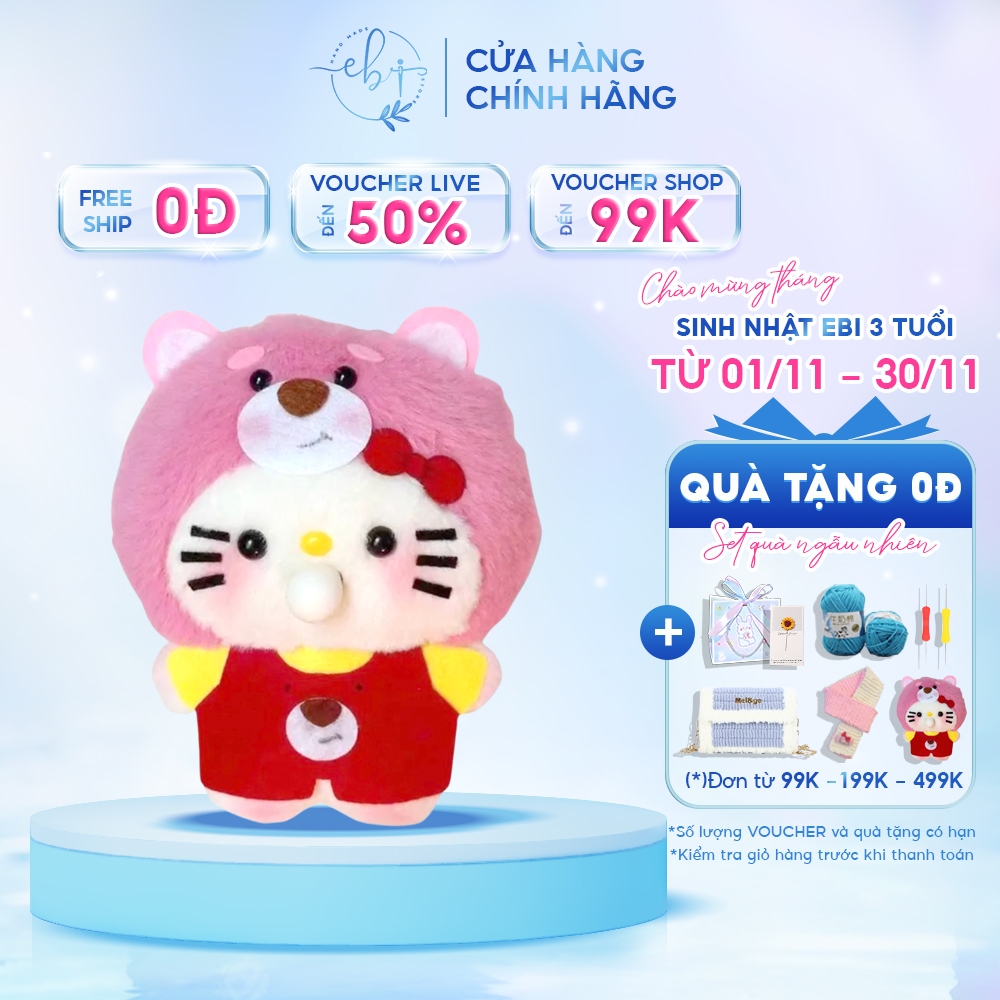 [Có Video HD] Búp Bê Tự Đan, Đồ Chơi Gấu Nhồi Bông Hình Mèo Hello Kitty Cosplay Gấu Dâu Siêu Cute Làm Quà Tặng Bạn Gái