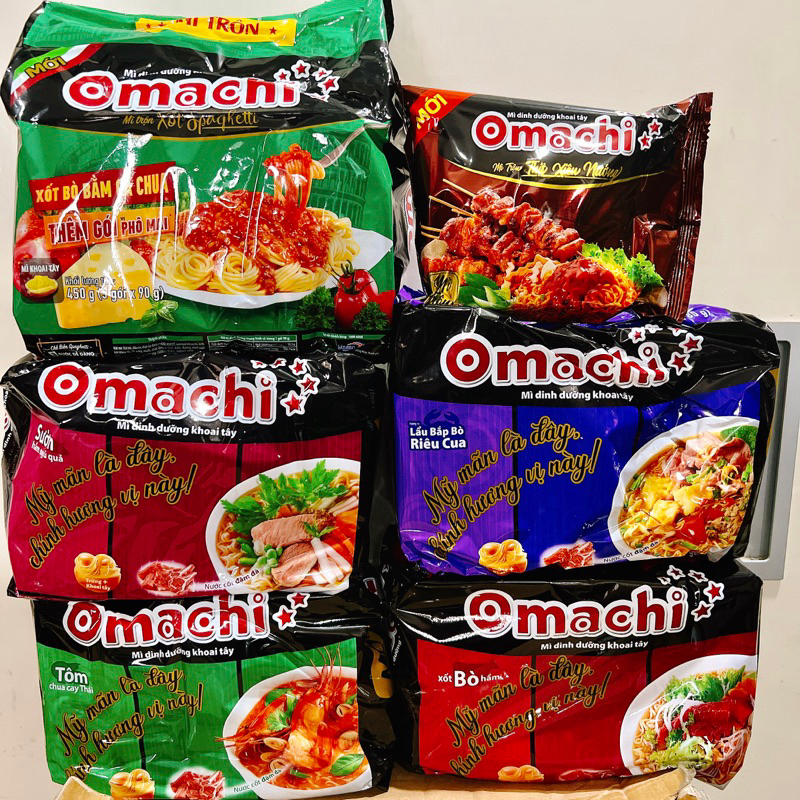 Mì Omachi Sườn/Bò/Tôm Chua Cay/Spaghetti/Riêu Cua Bắp Bò Lốc 5 gói