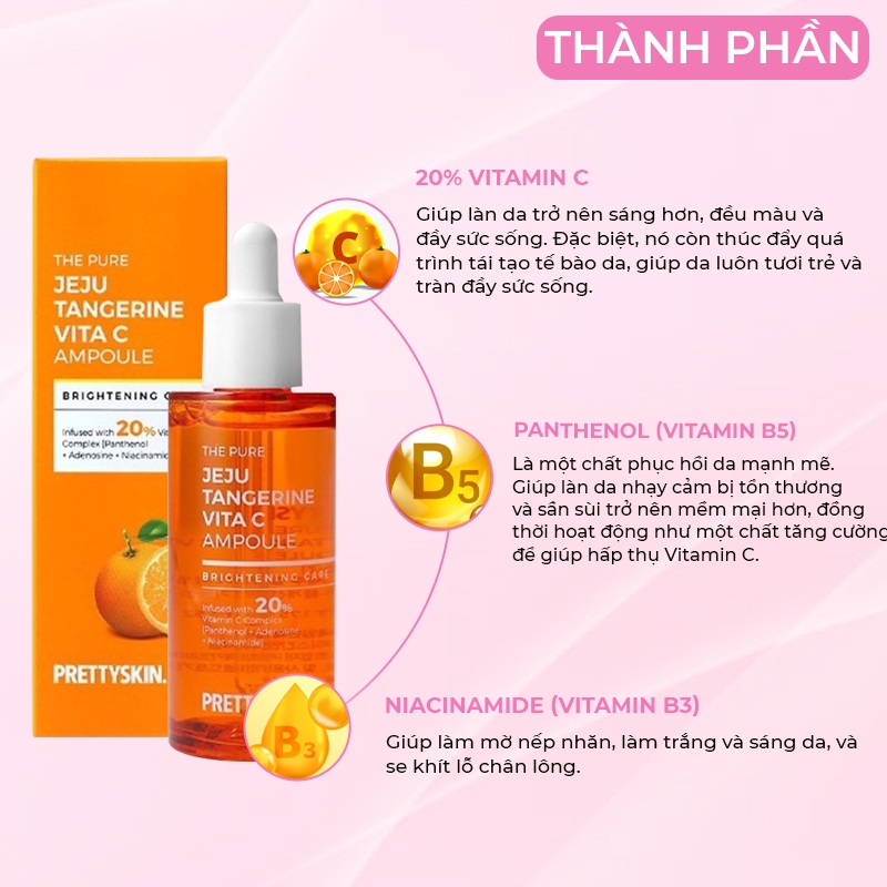 Tinh Chất Serum Dưỡng Trắng Da Phục Hồi Pretty Skin Hàn Quốc The Pure Jeju Tangerine Vita C Ampoule 52ml Dưỡng Ẩm