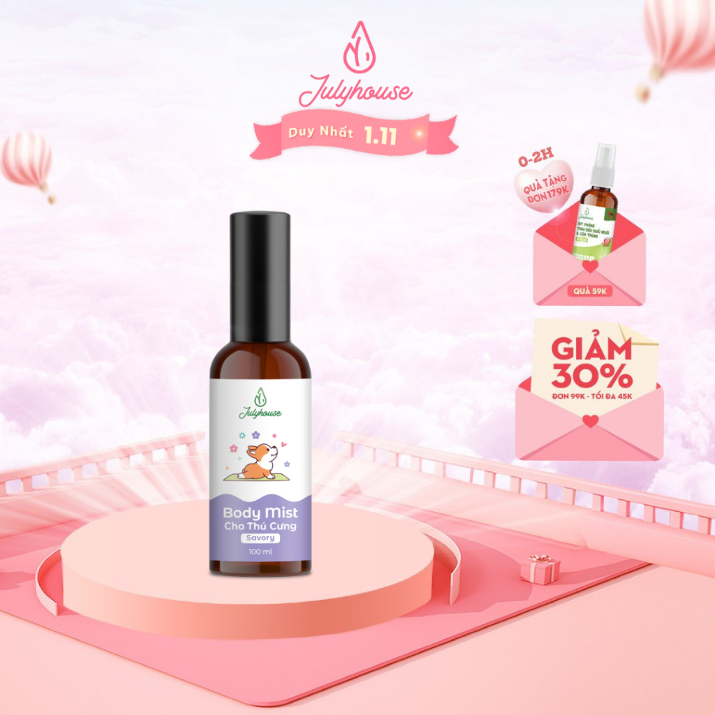 Bodymist khử mùi thú cưng Julyhouse 20ml/100ml Savory hương thơm thanh mát từ chanh kết hợp ngọt ngào của vani