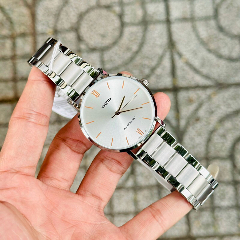 Đồng hồ đôi nam nữ dây thép Casio MTP VT01D 7B