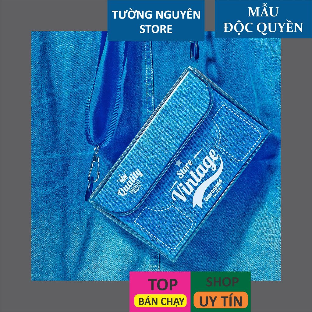 Túi xách custom jean denim, túi hộp dạo phố, thời trang nam nữ