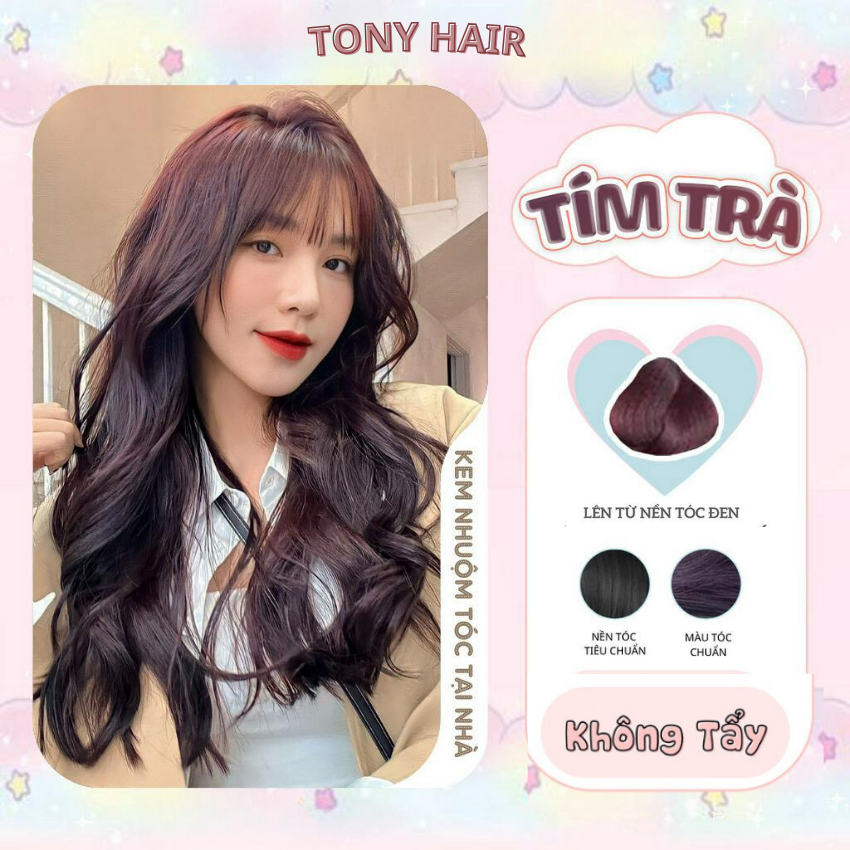 Thuốc nhuộm tóc Tím, Thuốc nhuộm tóc màu Tím Trà, tặng kèm oxy trợ dưỡng và bao tay | TonyHair, TonyHair