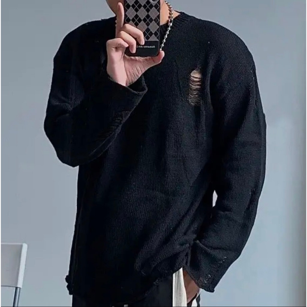 Áo sweater len rách unisex from rộng AL2 dành cho nam nữ