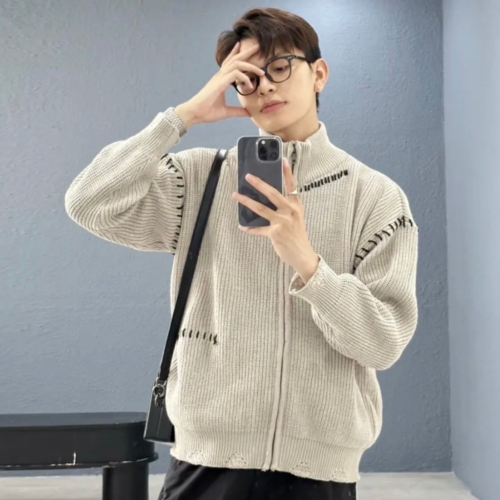 Áo khoác len organic dệt kim xám tiran jacket kint