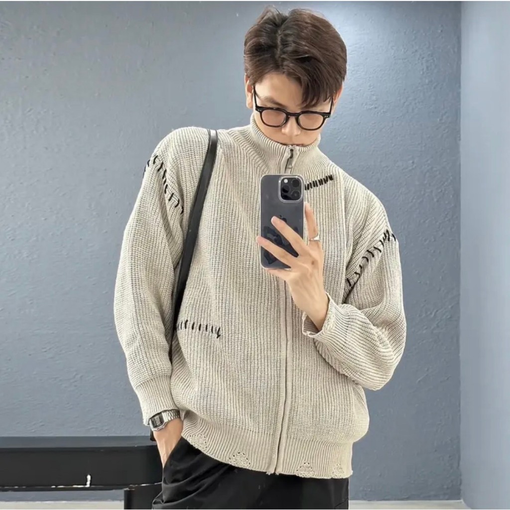 Áo khoác len organic dệt kim xám tiran jacket kint