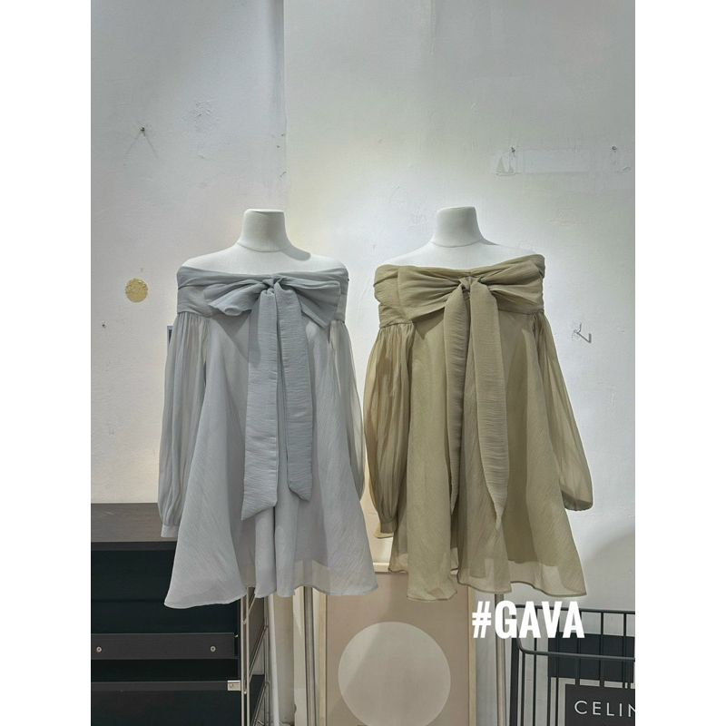 Váy babydoll trễ vai kèm nơ form xoè rộng bazizcloset