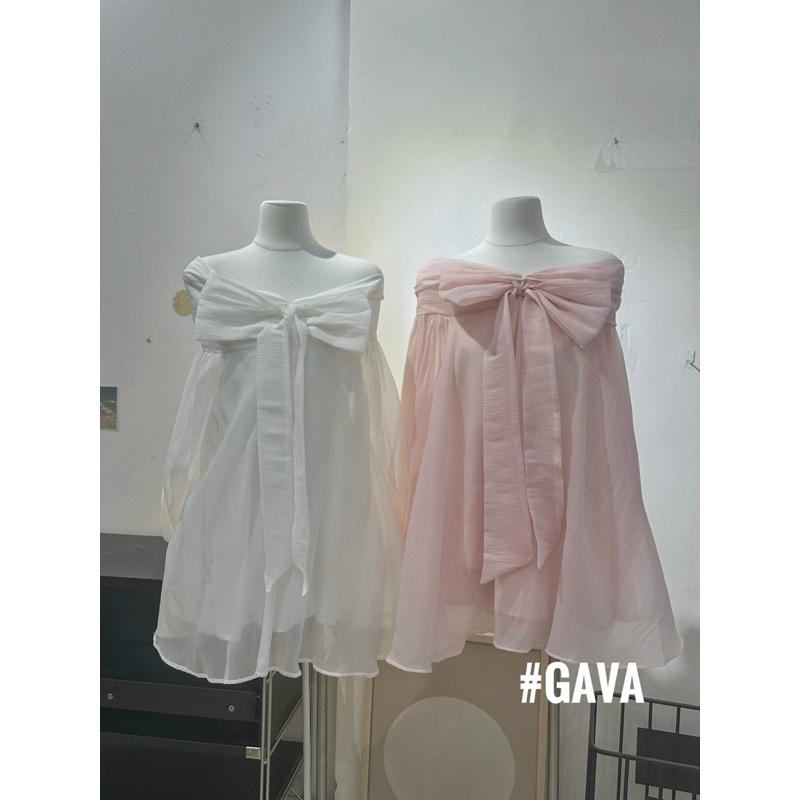 Váy babydoll trễ vai kèm nơ form xoè rộng bazizcloset