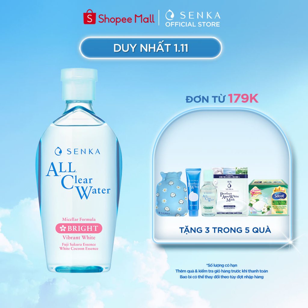 Bộ 02 Nước tẩy trang dưỡng trắng Senka All Clear Water Micellar Formula White (Bright) 230ml