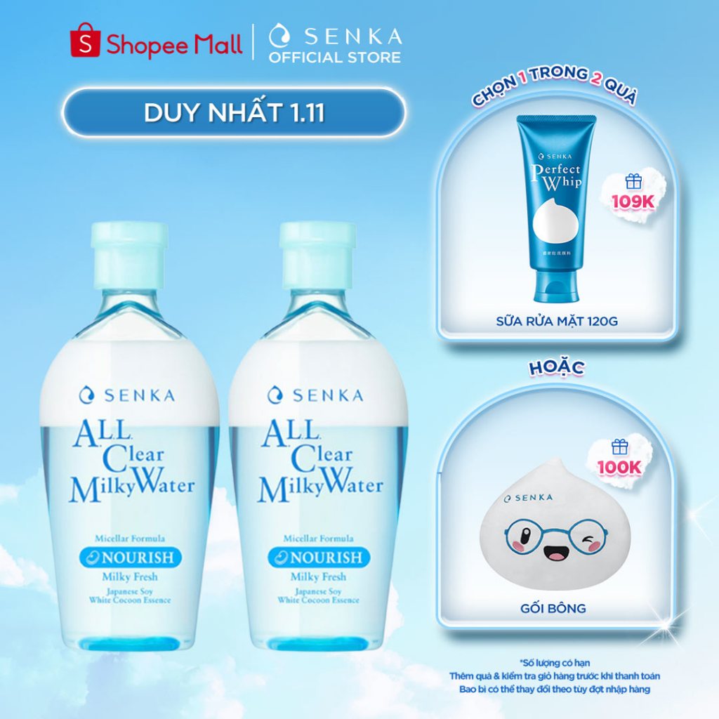 [TIẾT KIỆM HƠN]  Bộ 02 nước Sữa Tẩy Trang 2 lớp Senka A.L.L. Clear Milky Water 230ml/chai