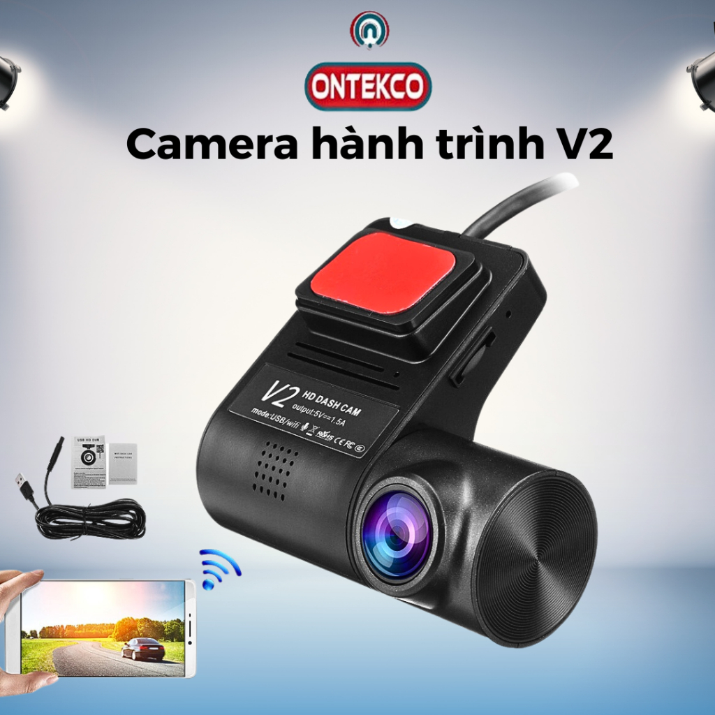 Camera Hành Trình ô tô ONTEK V2, kết nối WIFI điện thoại và Màn Hình Android FULL HD dễ cài đặt