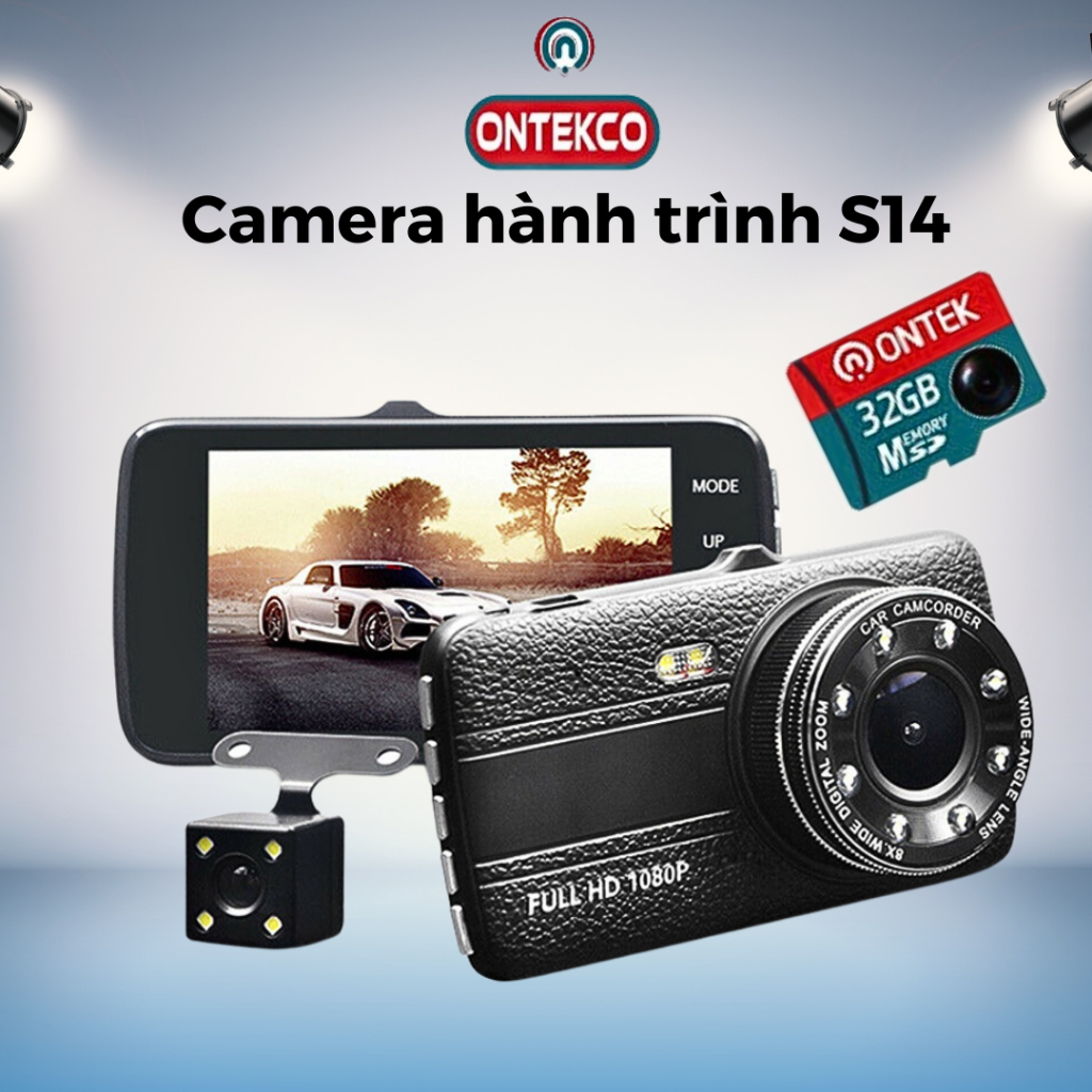 Camera Hành trình ô tô S14 ONTEK 8LED Trước sau FULL HD 1080P