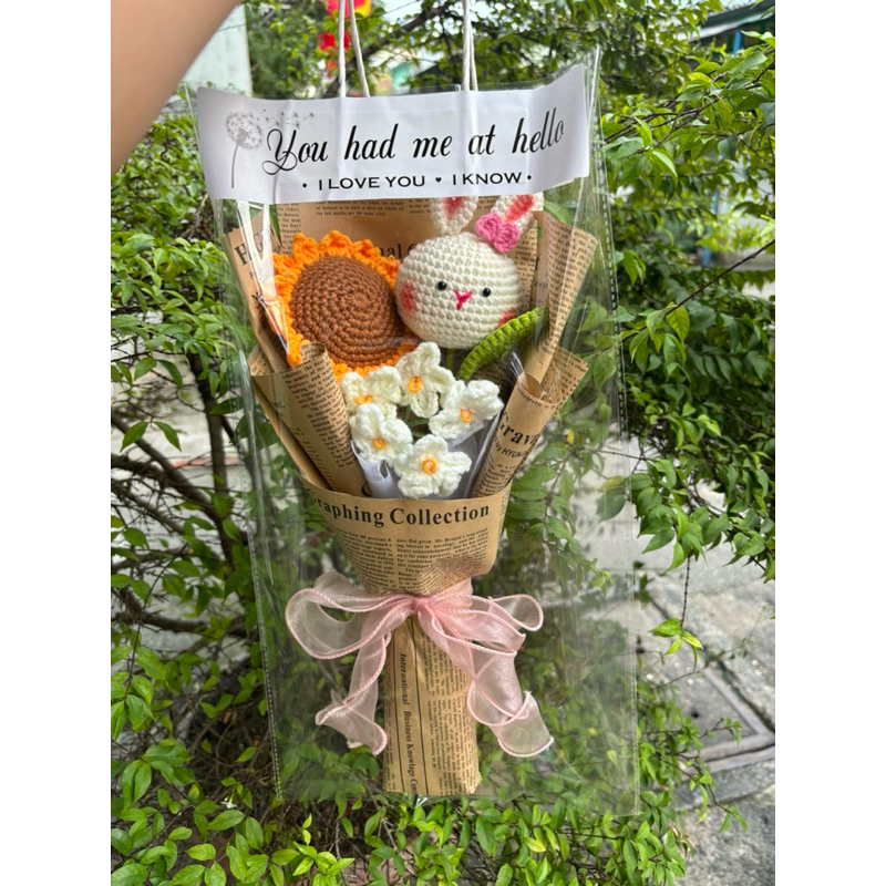 Bó thỏ nơ kèm túi