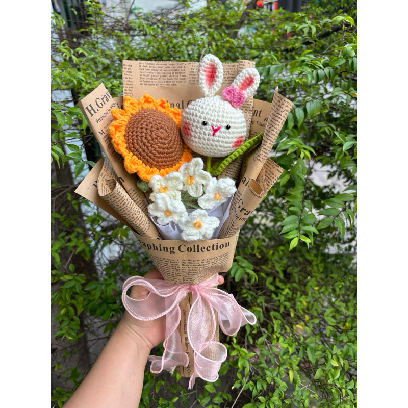 Bó thỏ nơ kèm túi